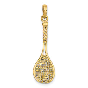 Million Charms 14k Yellow Gold Solid 3-D Tennis Racquet Necklace Charm Pendant